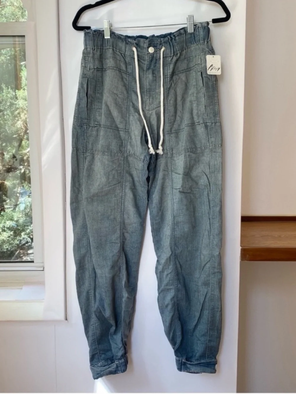 NWT Free People Wide-Leg Drawstring Jogger Jeans Blue Small